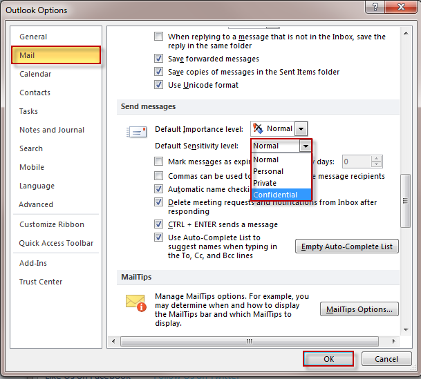 Changing The Level Of Sensitivity Or Importance For Email Messages On